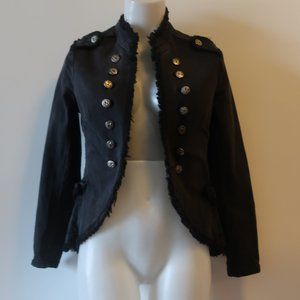 6 Black Denim Jacket With Fringe Details Sz XS *